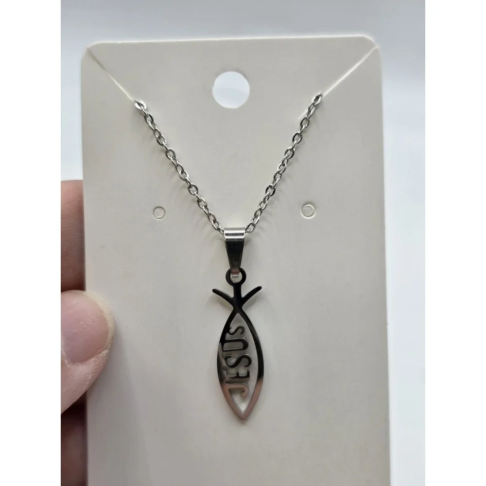Religious Fashion Jewelry Jesus Fish Symbol Christian Prayer Silverton Necklace